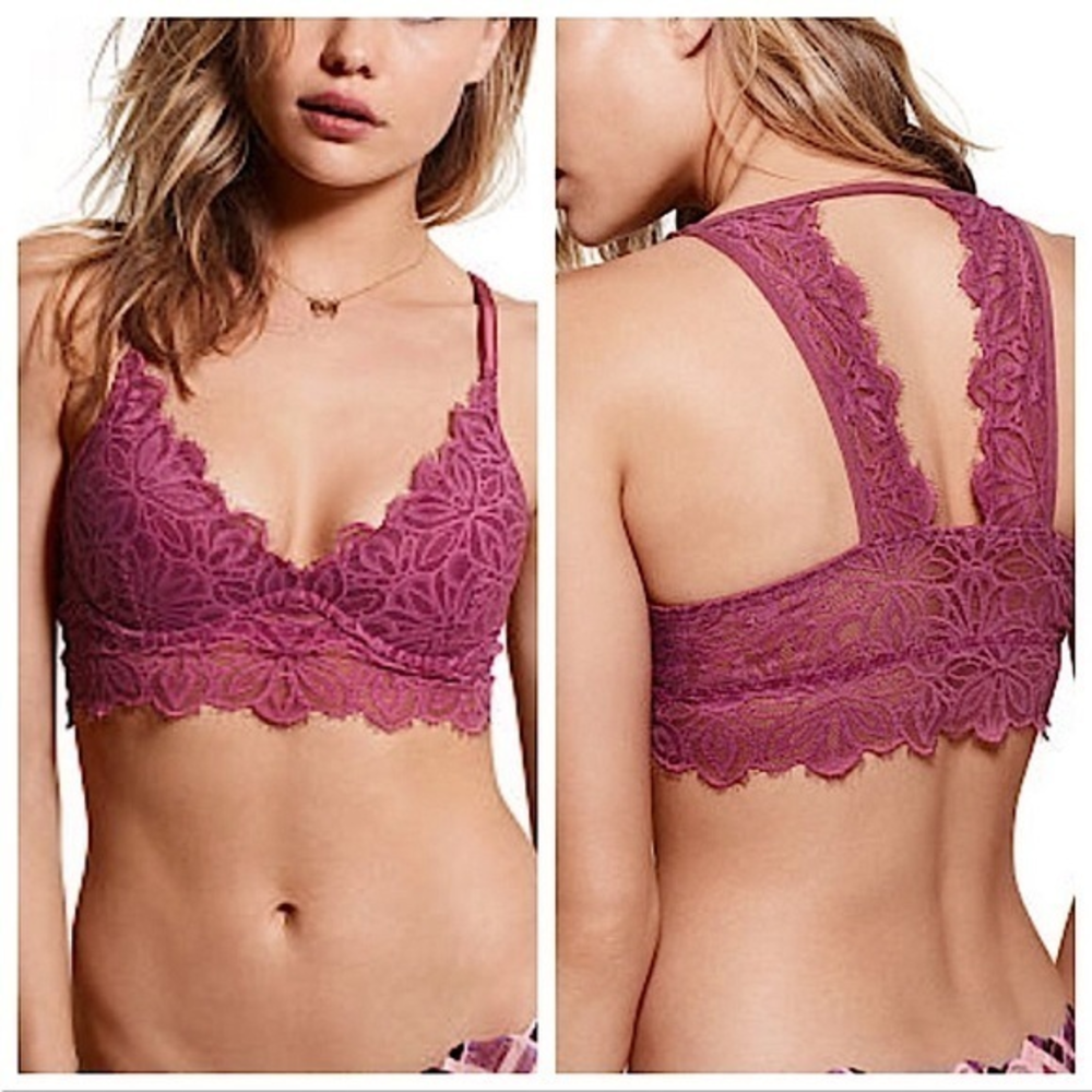 M Victoria's Secret Pink Date Lightly Lined Lace Bralette Rosewood Racerback - Picture 6 of 6